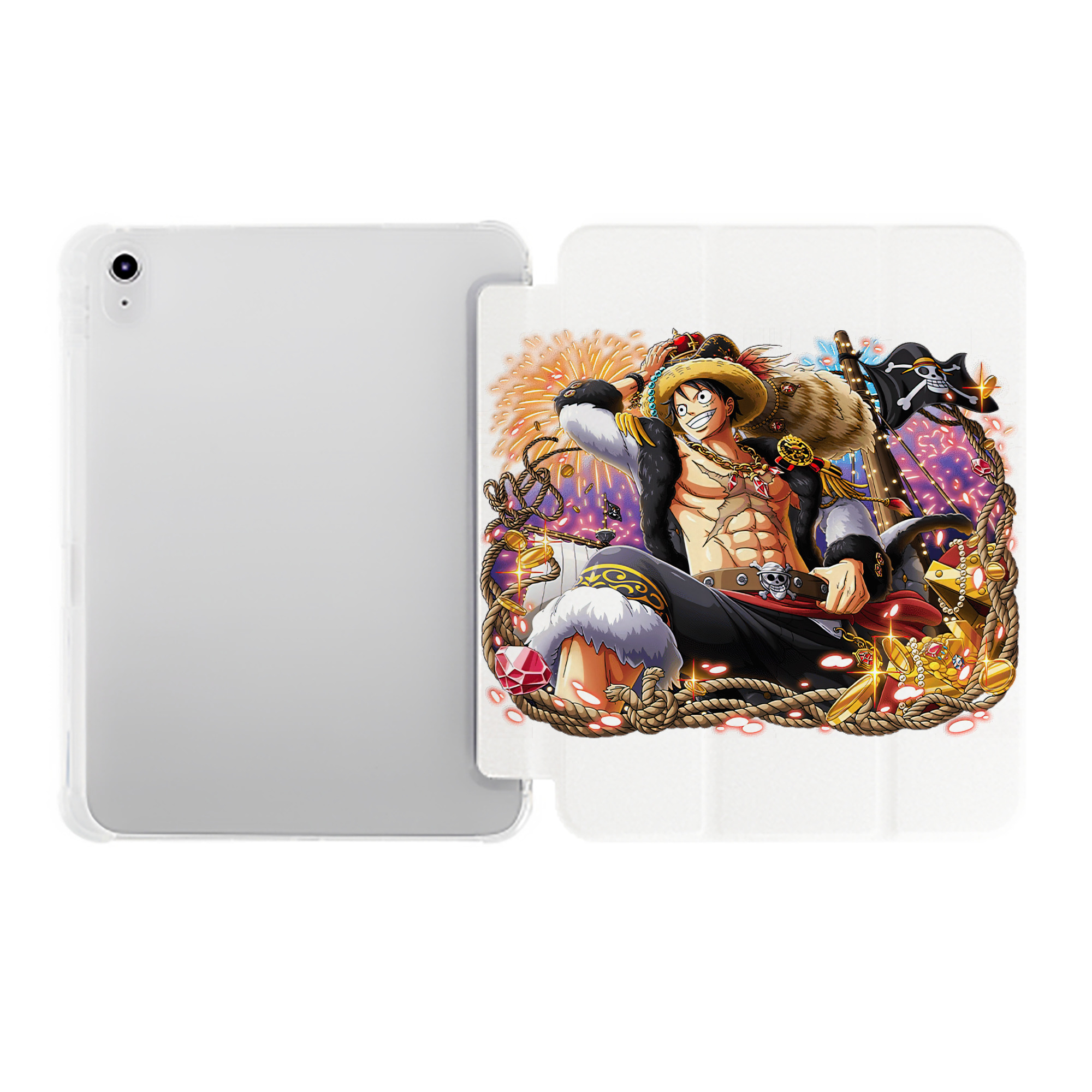 （画像用） ワンピース モンキー・D・ルフィ ONE PIECE Monkey D. Luffy IPad ケース ペン収納付き 三つ折りスタンド PUレザー×シリコン 対応機種9.5/10.5/10.9インチ